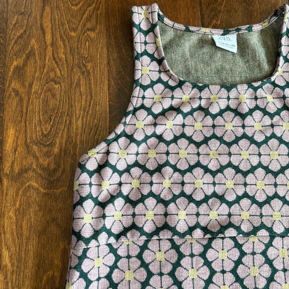 Zara Girls Dress 13 / 14 XL Pink Green Floral A Line Sleeveless - Picture 2 of 5